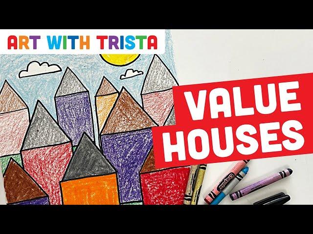 How to Draw Homes in a Neighborhood with Value Art Lesson for Elementary Artists - Art With Trista