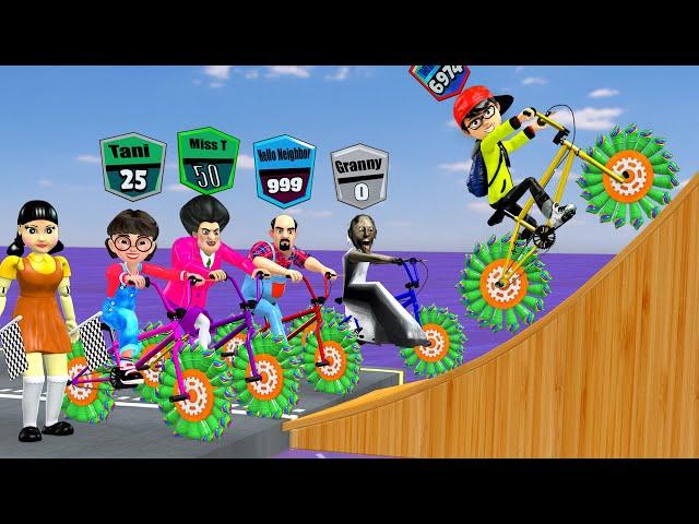 Scary Teacher 3D vs Squid Game Mountain Bike Obstacle Race Level Max 5 Times Challenge Granny Loser