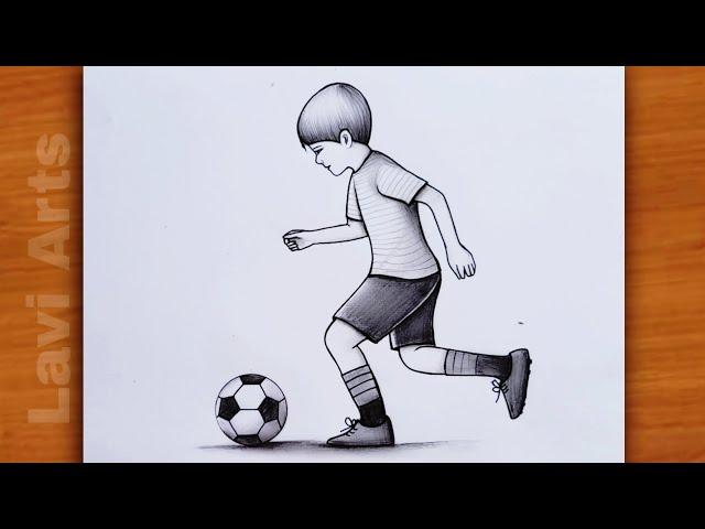 How to draw Boy Playing Football | Easy drawing of Soccer Player | Boy drawing | Pencil sketch | Art