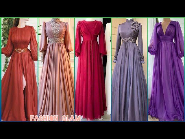 Modest Silk Chiffon Floor Length Long Sleeves Evening Maxi Gowns/Wedding Party Dress/Long Prom Dress