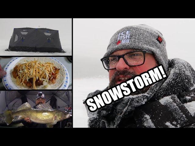 Winter Camping on ICE during a Snowstorm | Do BIG Walleye bite at night?