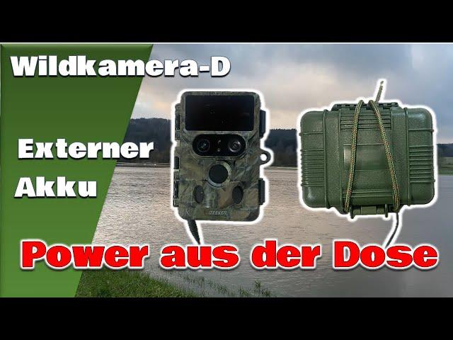 Strom aus der Box mit externerem Akku für die Wildkamera. Lange Laufzeiten regensicher