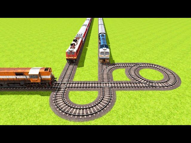 THREE TRAINS VS CRAZY LOOPING ROTATION CROSSED RAILROAD TRACKS ▶️ Train simulator | CrazyRails