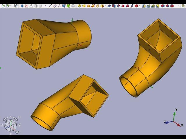 FreeCAD Часть 84. Пример создания модели. Переходник с круглого на прямоугольное. Разные варианты