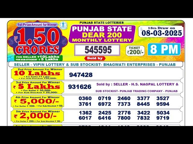 Punjab State Lottery Dear 200 Monthly 8pm 08.03.2025 | Lottery Live