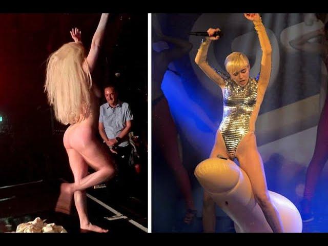 Desnudos y sexo, los shows de Gaga y Cyrus