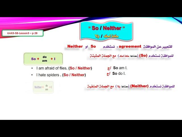 شرح موضوع ال ( So / Neither ) الموافقة agreement .