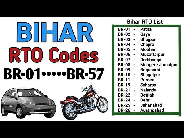Bihar RTO codes || Bihar RTO numbers || Bihar RTO passing