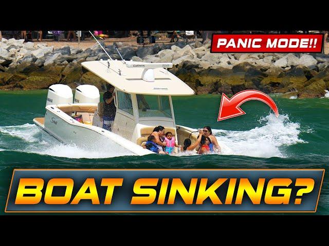 BOAT SINKING?? TOO MUCH WATER AND FAMILY IN PANIC MODE !! | HAULOVER INLET | WAVY BOATS