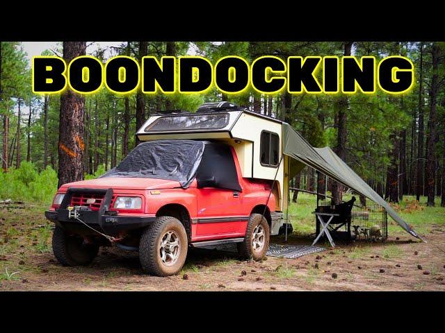 Mini Truck Camper Off-Grid Rainy Camping and Off-Road Test!