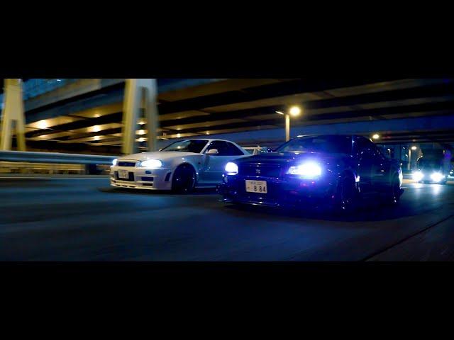 Night Run with Charles' and Dustin's R34 GTR's in Tokyo | 4K