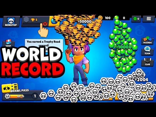 WORLD RECORD! NONSTOP to 50000 TROPHIES Without Collecting TROPHY ROAD Brawl Stars SPEEDRUN