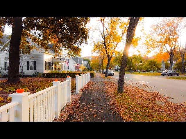 Autumn Sunrise Walk in Woodstock, Vermont (4K) | Binaural Audio (Relax), Quintessential New England