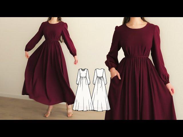 Sewing Tutorial for Modest Maxi Linen Dress + Sewing Pattern 