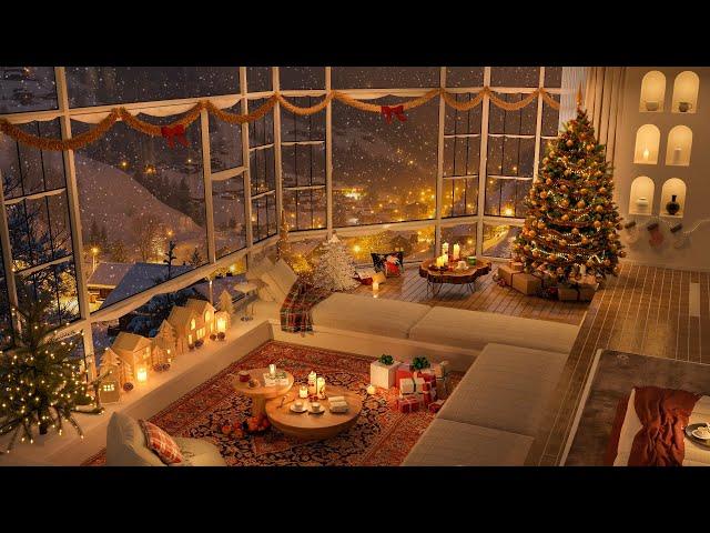 Warm Luxurious Christmas Apartment 2025  Snowy Ambience with Christmas Jazz Music to Stress Relief