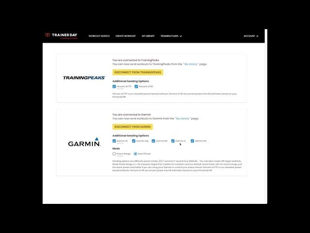 TrainerDay - More options for sending workouts to Garmin and TrainingPeaks