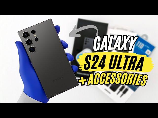 Pure ASMR Unboxing - Samsung Galaxy S24 Ultra Black + Smart View Wallet Case & 45W PD Power Adapter!