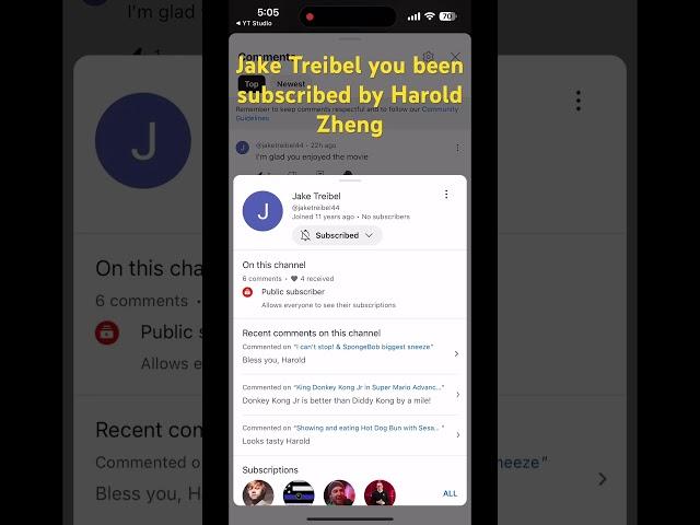 Jake Treibel you been subscribed by Harold Zheng