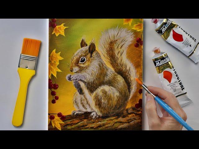 Autumn Squirrel PaintingHow to Paint fur / How to Paint a Squirrel / Acrylic Painting for Beginners