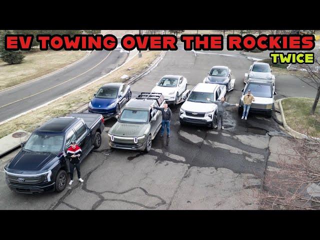 Electric Trucks Tow 500mi Over The Rocky Mountains! Cybertruck vs Lightning vs Silverado EV vs R1T