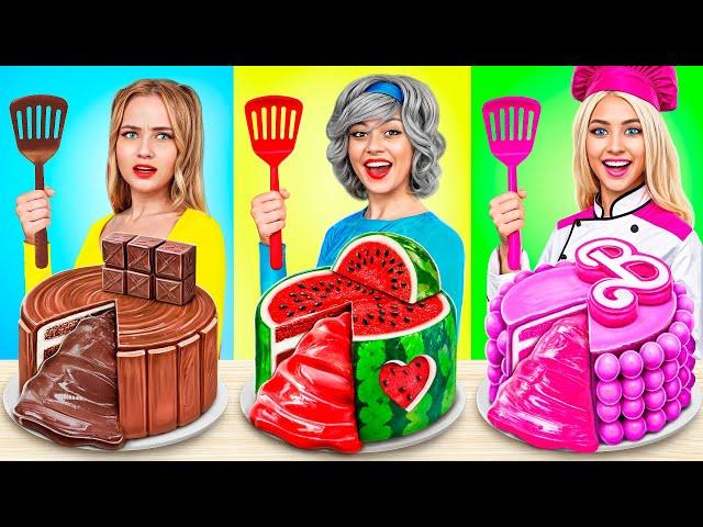 Me vs Grandma vs Barbie Cooking Challenge! Extreme Cake Decorating by YUMMY JELLY