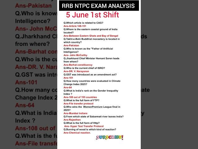 RRB NTPC EXAM ANALYSIS 2025|5 JUNE 1st Shift|Rrb ntpc exam analysis today#rrbntpc#rrbntpc2025 #gkgs