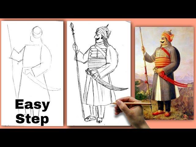 Maharana Pratap Step by step Drawing