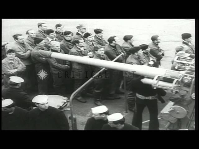 Crew members of German submarine U-234 are taken prisoner after arriving at a doc...HD Stock Footage