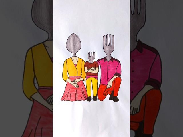 Spoon Mom, Fork Dad, and the Little Spork!  #FunnyArt #CreativeDrawing #Shorts