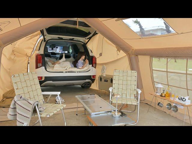 Any car will do! korea car camping with a new inflatable car tent