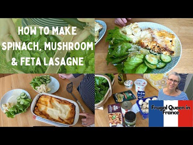 How to make a simple, frugal spinach, mushroom and feta lasagne. #frugal #lasagne