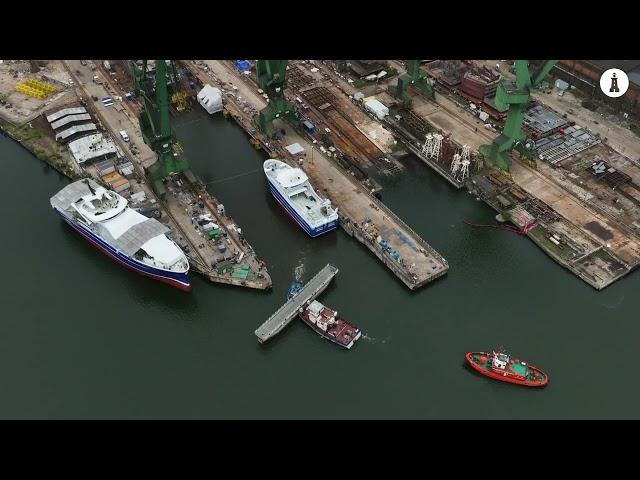 Polarbris on the water. This is the first vessel from Karstensen to be launched in Gdańsk