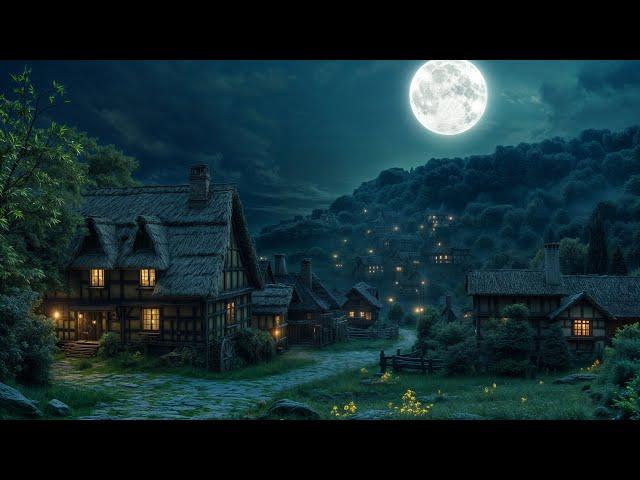 Peaceful Village Medieval Ambience with Relaxing Night Village Sounds, Crickets, Owl Sounds, Winds