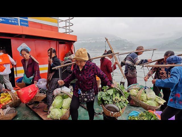 Chinese Farmers Cross the Yangtze River to Sell Vegetables in Rural Chongqing【Alin Food Walk】