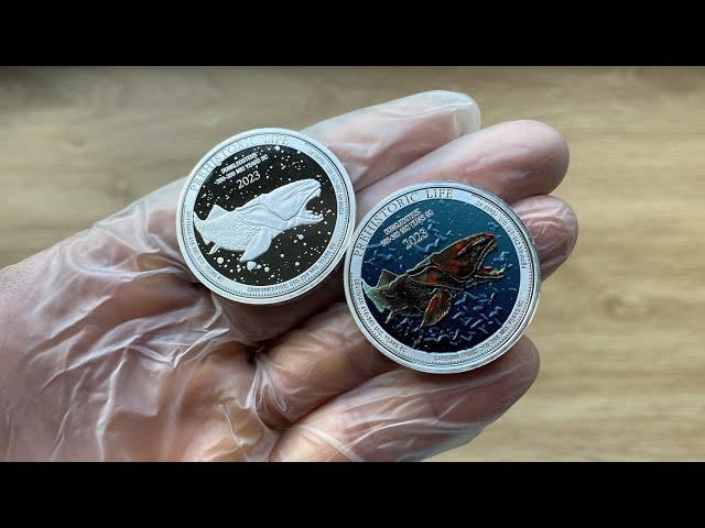 Prehistoric Life Series: DUNKLEOSTEUS 1 ounce Coloured silver Congo 2023 BU Coin