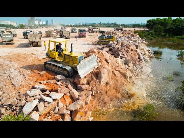 Powerful Technique Skill Operator By Mind Blow Activities Bulldozer Push Rock, Dump Truck Unloading