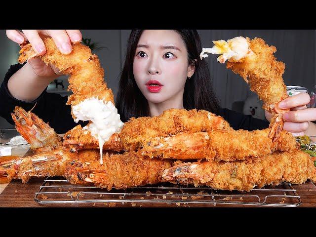 ASMR MUKBANG | Massive Deep-fried King Tiger Shrimps  Gat-Kimchi & Tartar Sauce & Hot Chili Sauce