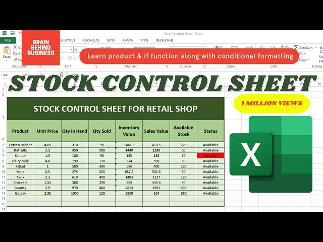 Stock Control Sheet In Excel | Inventory Management | Inventory Control Sheet In Excel