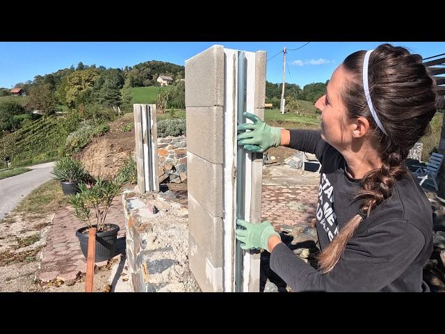 Building COLUMNS on top of the STONE Wall - DIY Female