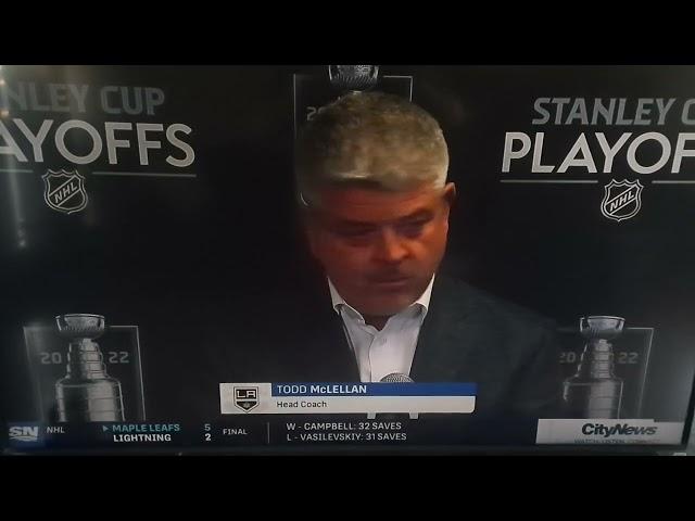 Todd Mclellan Angry, post-game interview after devastating loss to Edmonton Oilers.