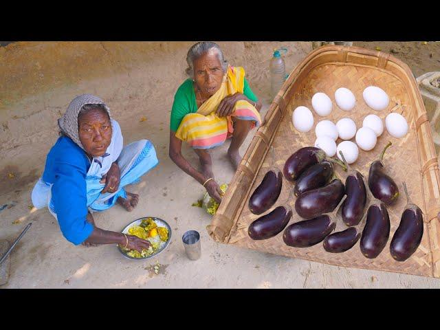 Egg Brinjal Curry | How to cook anda and egg plant in tribal village style | village cooking review