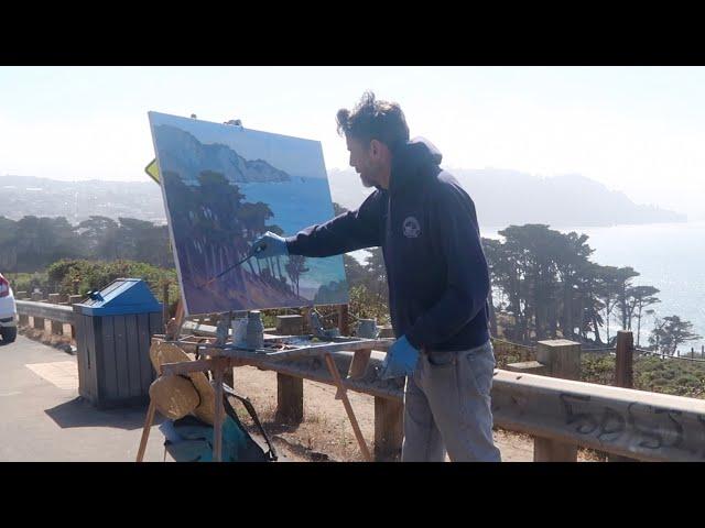 30X40 inch PLEIN AIR oil painting SAN FRANCISCO baker beach cypress