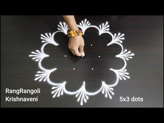 Creative Kolam5x3 dots Easy Daily RangoliTraditional MugguluRangRangoli Krishnaveni