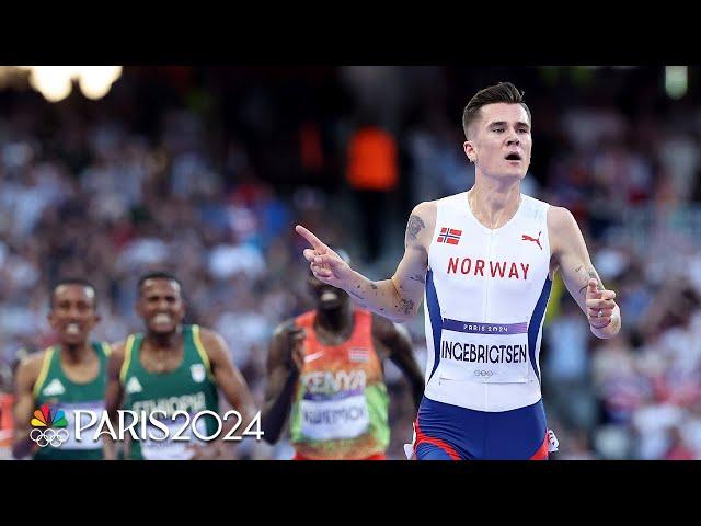 Jakob Ingebrigtsen MUSCLES his way to men's 5000m win; Grant Fisher races to bronze | Paris Olympics