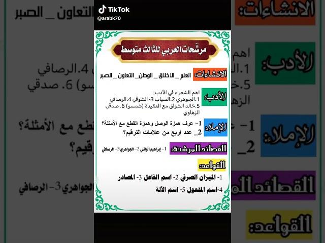 مرشحات اللغة العربية للصف الثالث متوسط 2025 #ثالث_متوسط #ثالث_ثانوي #العربية #سادسيون