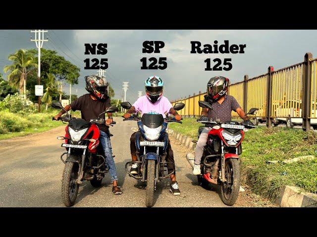 NS 125 VS RAIDER 125 VS SP 125 DRAG RACE  || ns vs raider vs sp  || which is the best 125cc bike