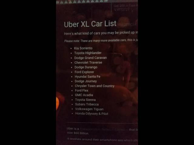 Uber XL car list