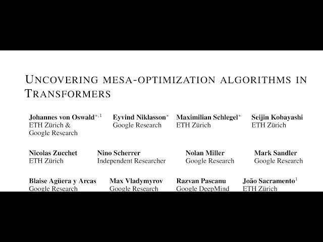 Uncovering mesa-optimization algorithms in Transformers