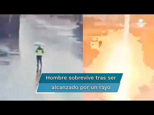 ¡Sobrevive de milagro! Captan momento en el que un rayo cae sobre un guardia de seguridad