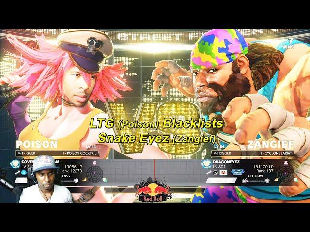 Street Fighter 5 (SFV) - LTG Low Tier God (Poison) blacklists Snake Eyez (Zangief)